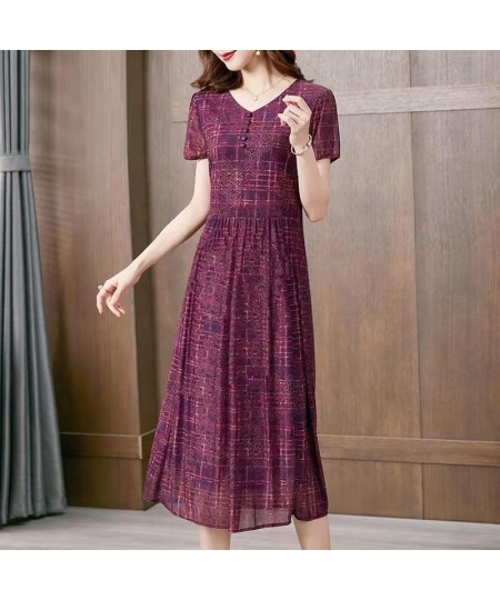 Vintage Casual Fashion High Waist Printed Dress Female Summer Commuter Elegant Ladies Three Quarter Sleeve Slim Midi Dresses ...