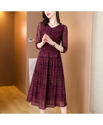 Vintage Casual Fashion High Waist Printed Dress Female Summer Commuter Elegant Ladies Three Quarter Sleeve Slim Midi Dresses ...