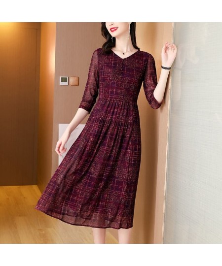 Vintage Casual Fashion High Waist Printed Dress Female Summer Commuter Elegant Ladies Three Quarter Sleeve Slim Midi Dresses ...