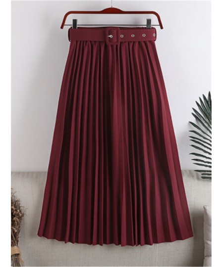 High Waist Women's Pleated Skirts with Belted 2023 New Spring Summer Solid Minimalism Elegant Office Female Mi-long Skirts $4...