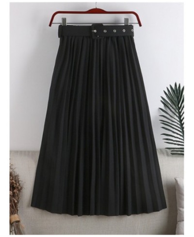 High Waist Women's Pleated Skirts with Belted 2023 New Spring Summer Solid Minimalism Elegant Office Female Mi-long Skirts $4...