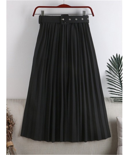 High Waist Women's Pleated Skirts with Belted 2023 New Spring Summer Solid Minimalism Elegant Office Female Mi-long Skirts $4...