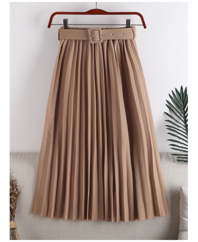 High Waist Women's Pleated Skirts with Belted 2023 New Spring Summer Solid Minimalism Elegant Office Female Mi-long Skirts $4...