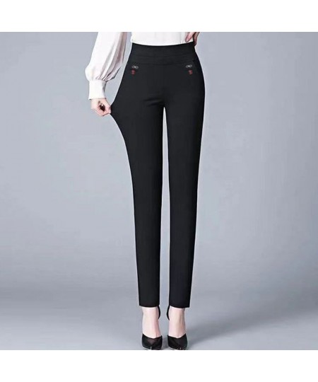 Office Lady Solid Big Size 6XL All-match Pencil Pants Spring Autumn Fashion Women Elastic High Waist Pockets Straight Trouser...