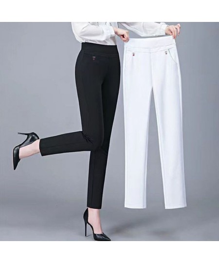 Office Lady Solid Big Size 6XL All-match Pencil Pants Spring Autumn Fashion Women Elastic High Waist Pockets Straight Trouser...