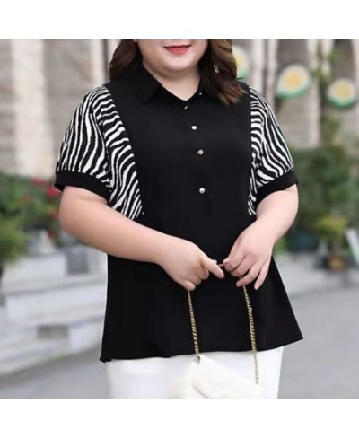 Summer Autumn Patchwork Striped Plus Size Fashion Shirt Women Short Sleeve Casual Loose Oversized Pullover Chic Female Clothe...