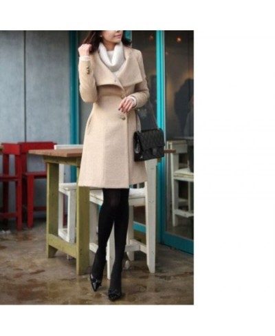 New Fashion Lapel Wool Coat Ladies Autumn Winter Manteau Femme Women 2022 Overcoat Cotton Mixing High Quality Long Slim Coats...