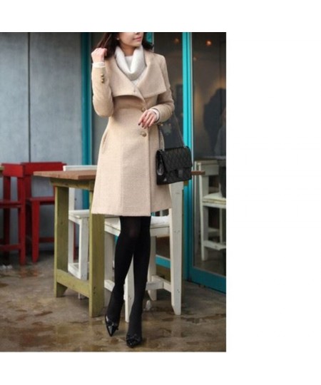 New Fashion Lapel Wool Coat Ladies Autumn Winter Manteau Femme Women 2022 Overcoat Cotton Mixing High Quality Long Slim Coats...