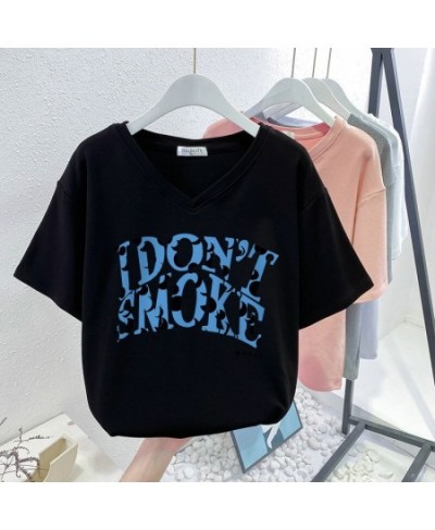 Plus Size T Shirt 100% Cotton L-6XL Tshirt Short Sleeve Women Top Summer Letter Printed Casual V Neck Oversized T Shirts $42....