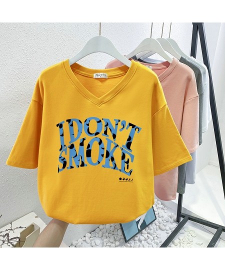 Plus Size T Shirt 100% Cotton L-6XL Tshirt Short Sleeve Women Top Summer Letter Printed Casual V Neck Oversized T Shirts $42....