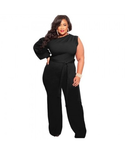 FS 2022 Long Single Sleeve Women's Plus Size Clothing 4XL Slant One Shoulder Sports Wide Leg Jumpsuit For Women Belt Low Soli...