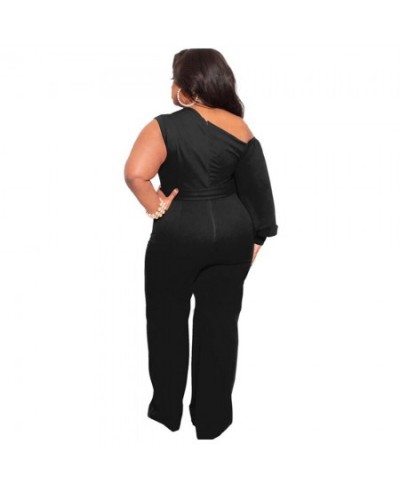 FS 2022 Long Single Sleeve Women's Plus Size Clothing 4XL Slant One Shoulder Sports Wide Leg Jumpsuit For Women Belt Low Soli...