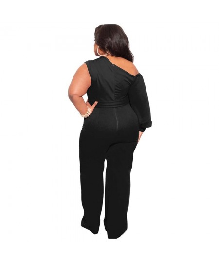 FS 2022 Long Single Sleeve Women's Plus Size Clothing 4XL Slant One Shoulder Sports Wide Leg Jumpsuit For Women Belt Low Soli...