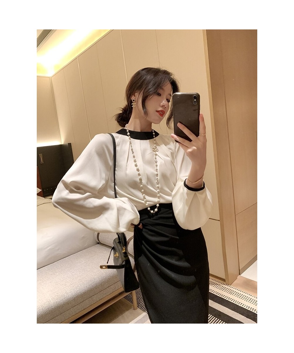 2023 Early Spring Fashion New Women's clothing Bow Color Stitching Stand-Collar Tied Shirt 0329 $99.92 - Suits & Sets