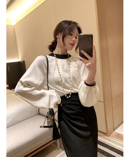 2023 Early Spring Fashion New Women's clothing Bow Color Stitching Stand-Collar Tied Shirt 0329 $99.92 - Suits & Sets