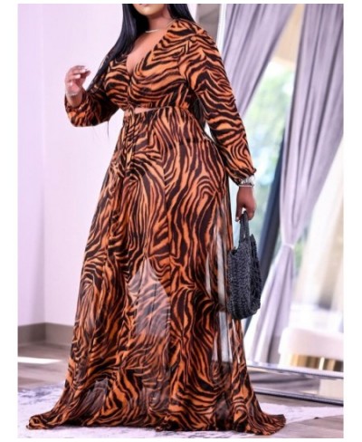 Plus Size Two pices dress set Tiger Striped Bandage Design Skirt Set Long Sleeve V Neck Fashion women skirt set $42.28 - Plus...