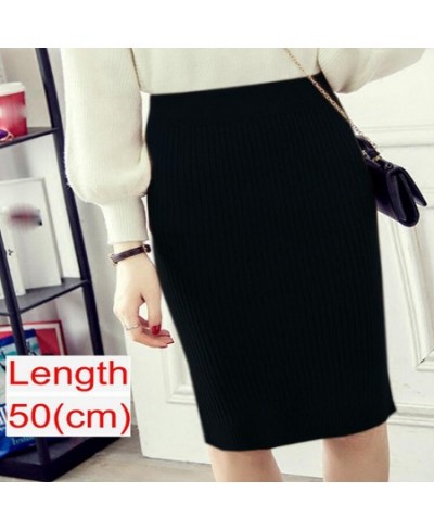 Vintage Women Skirt Elastic High Waist Pleated Midi knitted One-step Pencil Skirt Sweater Autumn Female Solid Elegant Skirts ...