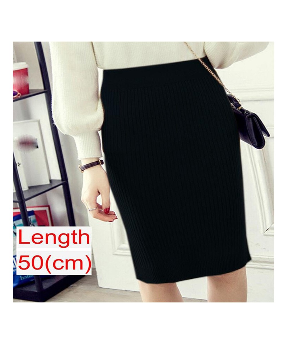 Vintage Women Skirt Elastic High Waist Pleated Midi knitted One-step Pencil Skirt Sweater Autumn Female Solid Elegant Skirts ...