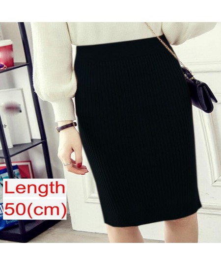 Vintage Women Skirt Elastic High Waist Pleated Midi knitted One-step Pencil Skirt Sweater Autumn Female Solid Elegant Skirts ...