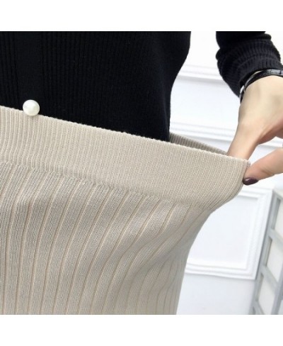 Vintage Women Skirt Elastic High Waist Pleated Midi knitted One-step Pencil Skirt Sweater Autumn Female Solid Elegant Skirts ...