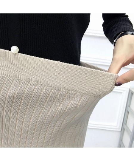 Vintage Women Skirt Elastic High Waist Pleated Midi knitted One-step Pencil Skirt Sweater Autumn Female Solid Elegant Skirts ...