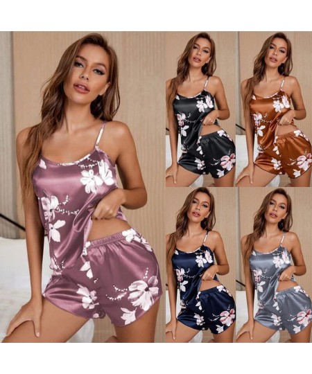 Ladies Satin Silk Lace Cami Vest Shorts Lingerie Pyjamas Set Summer Women Pajamas sets Two Piece set Pijama For Woman $24.73 ...