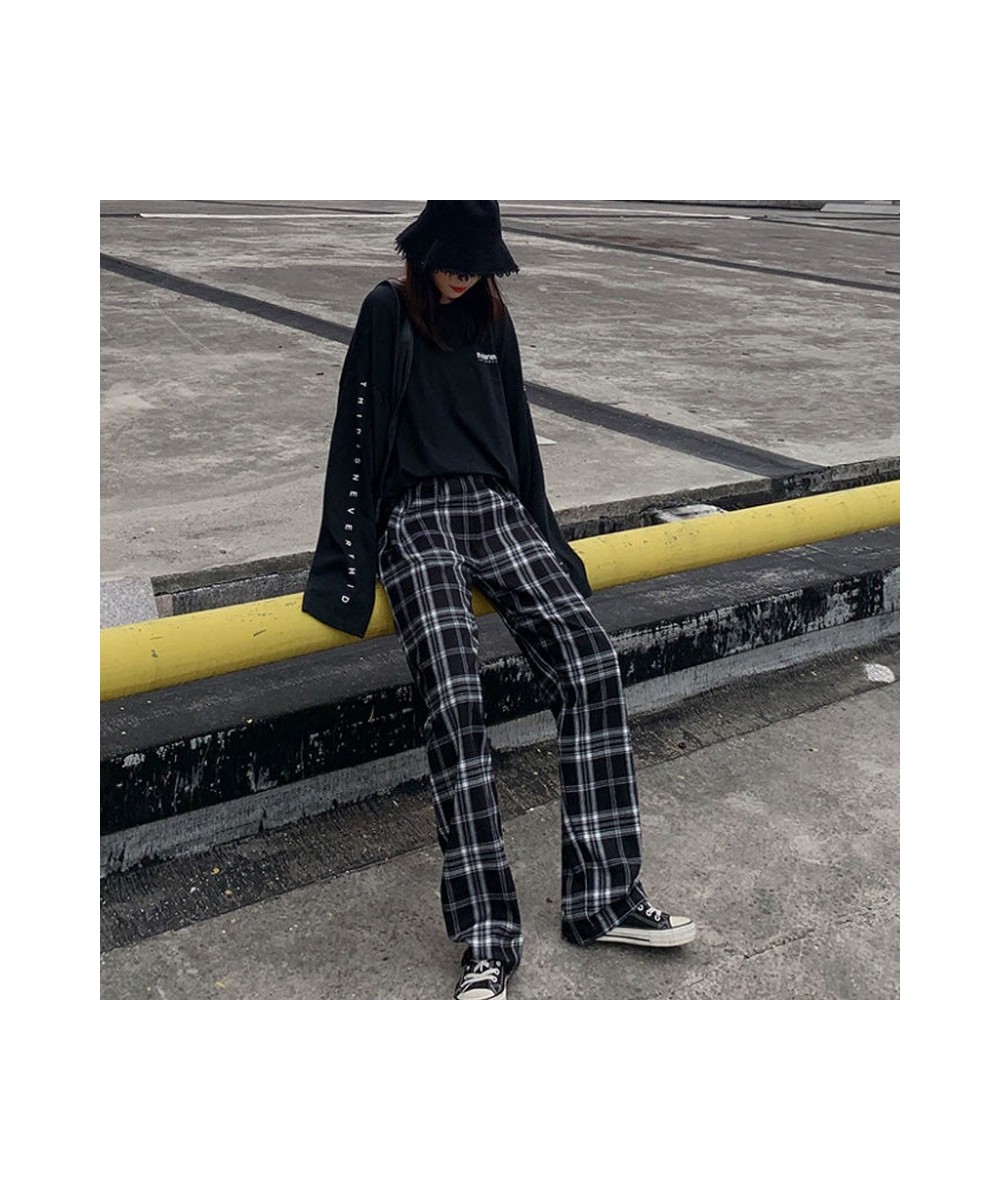 Women Casual Plaid Pants Loose Wide Leg Trousers Oversize Retro Teens Straight Trousers Hip-Hop Unisex Streetwear $24.58 - Pa...