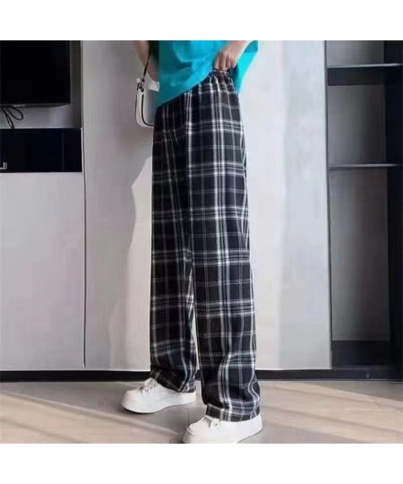 Women Casual Plaid Pants Loose Wide Leg Trousers Oversize Retro Teens Straight Trousers Hip-Hop Unisex Streetwear $24.58 - Pa...