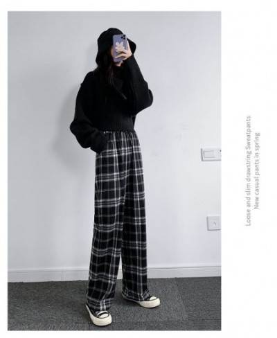 Women Casual Plaid Pants Loose Wide Leg Trousers Oversize Retro Teens Straight Trousers Hip-Hop Unisex Streetwear $24.58 - Pa...