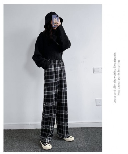 Women Casual Plaid Pants Loose Wide Leg Trousers Oversize Retro Teens Straight Trousers Hip-Hop Unisex Streetwear $24.58 - Pa...