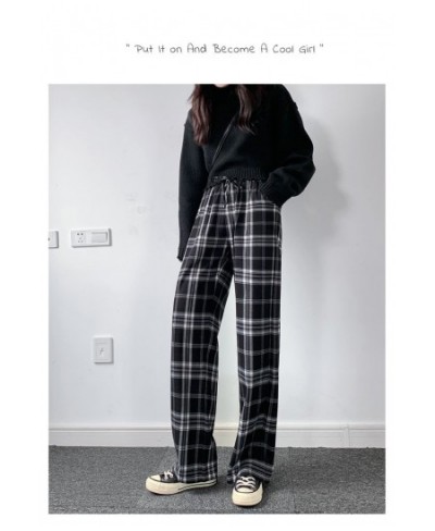 Women Casual Plaid Pants Loose Wide Leg Trousers Oversize Retro Teens Straight Trousers Hip-Hop Unisex Streetwear $24.58 - Pa...