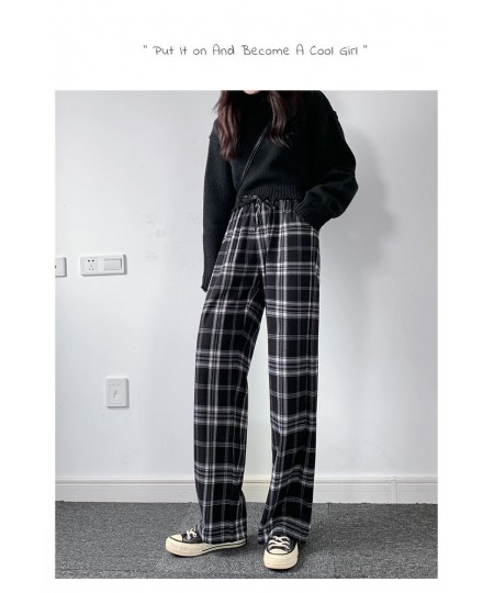 Women Casual Plaid Pants Loose Wide Leg Trousers Oversize Retro Teens Straight Trousers Hip-Hop Unisex Streetwear $24.58 - Pa...