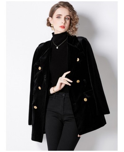 Blazer Coat Women Velvet Suit Jacket Winter Double Breasted Long Sleeve Ladies Black Blazer Belt Women Slim Suit Blazer Outwe...