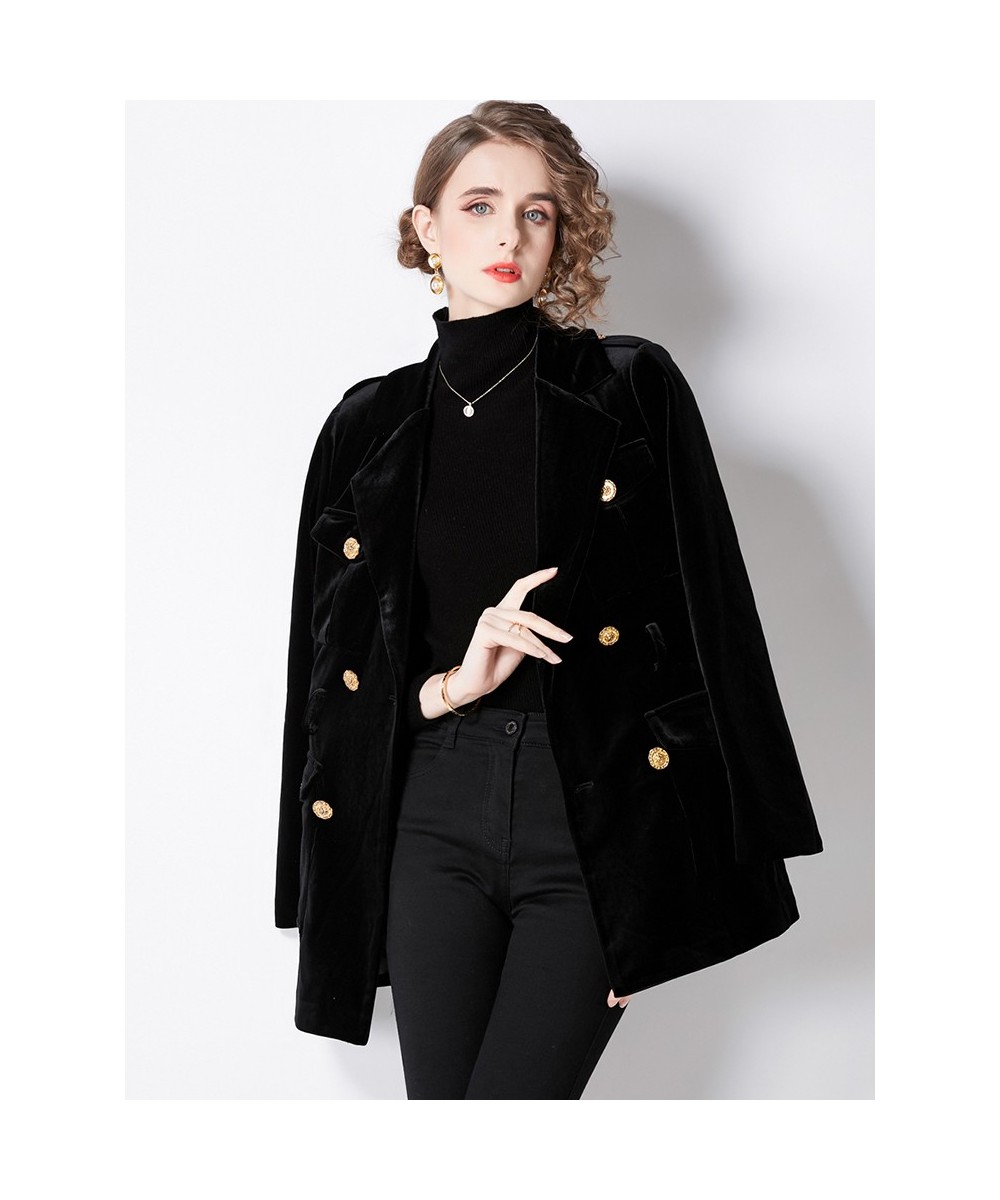 Blazer Coat Women Velvet Suit Jacket Winter Double Breasted Long Sleeve Ladies Black Blazer Belt Women Slim Suit Blazer Outwe...