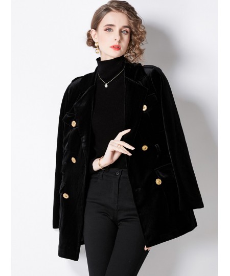 Blazer Coat Women Velvet Suit Jacket Winter Double Breasted Long Sleeve Ladies Black Blazer Belt Women Slim Suit Blazer Outwe...