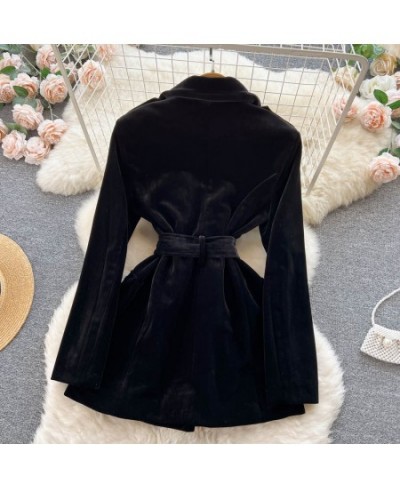 Blazer Coat Women Velvet Suit Jacket Winter Double Breasted Long Sleeve Ladies Black Blazer Belt Women Slim Suit Blazer Outwe...