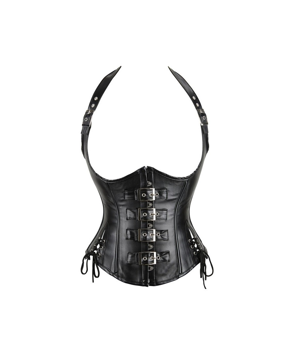 Plus Size Women's PU Leather Halter Shoulder Straps Underbust Corselet Top Vest Steampunk Corset Bustier Black Silver Coffee ...