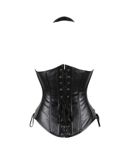 Plus Size Women's PU Leather Halter Shoulder Straps Underbust Corselet Top Vest Steampunk Corset Bustier Black Silver Coffee ...