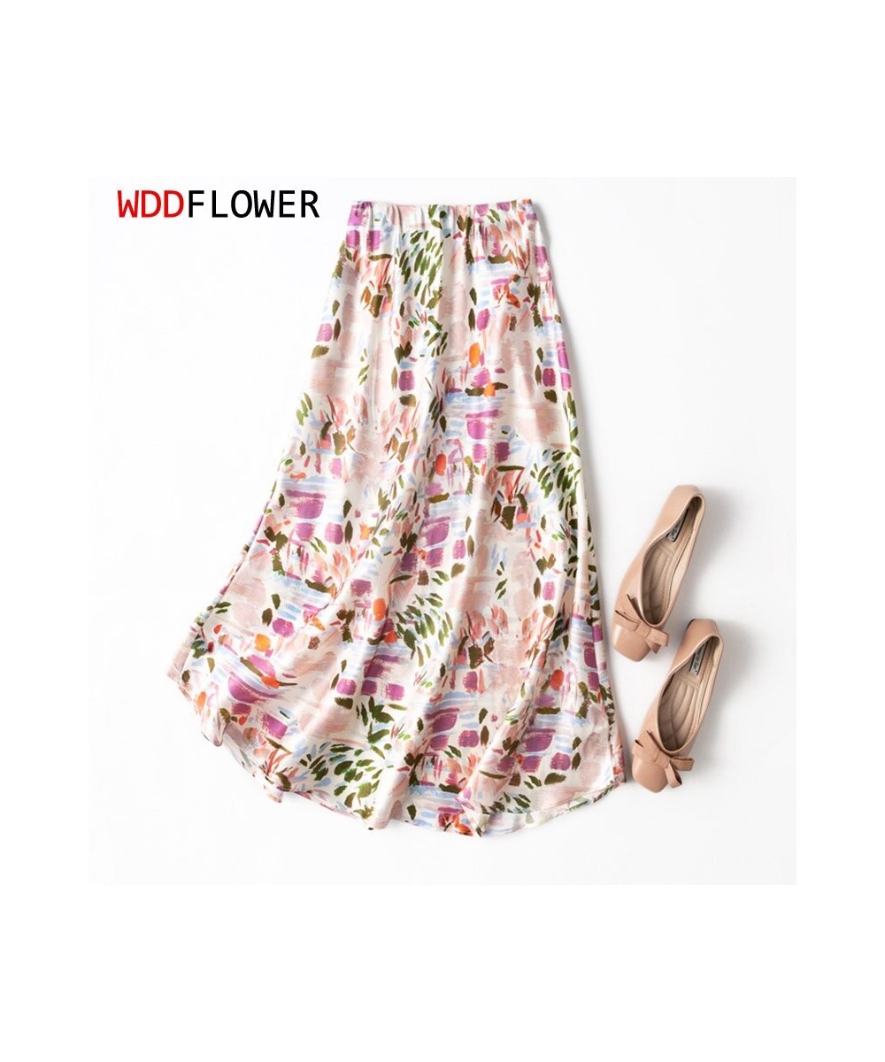 Women 93% Mulberry Silk 7% Spandex 19 momme Thick Light Pink Abstract Graffiti Printed Long Midi Skirt MM526 $86.91 - Skirts