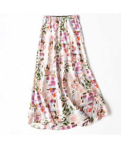 Women 93% Mulberry Silk 7% Spandex 19 momme Thick Light Pink Abstract Graffiti Printed Long Midi Skirt MM526 $86.91 - Skirts