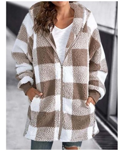 2023 Autumn Winter Plaid Faux Fur Coat Women Teddy Coat Hooded Jackets Female Furry Teddy Bear Plush Jacket Women $48.11 - Ja...