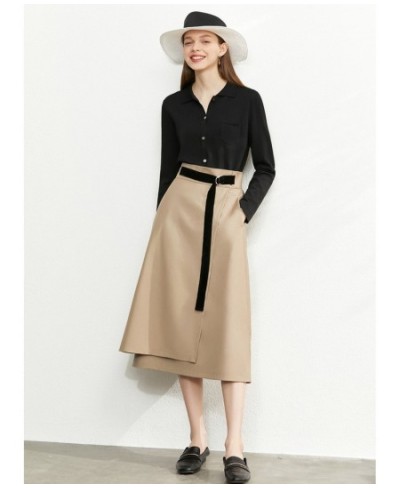 Minimalism Autumn Fashion Solid Belt Women Skirt Causal High Waist Aline Irregular Hem Female Skirt 12040091 $62.44 - Skirts