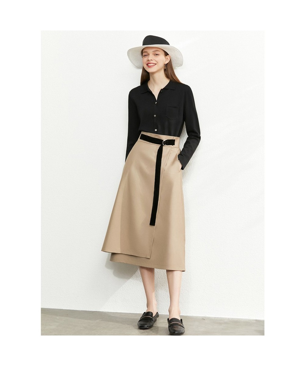 Minimalism Autumn Fashion Solid Belt Women Skirt Causal High Waist Aline Irregular Hem Female Skirt 12040091 $62.44 - Skirts