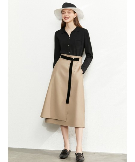 Minimalism Autumn Fashion Solid Belt Women Skirt Causal High Waist Aline Irregular Hem Female Skirt 12040091 $62.44 - Skirts