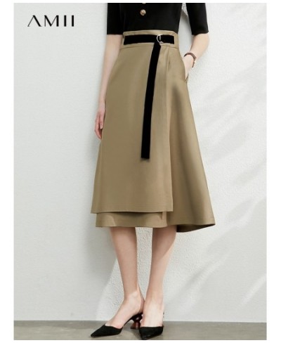 Minimalism Autumn Fashion Solid Belt Women Skirt Causal High Waist Aline Irregular Hem Female Skirt 12040091 $62.44 - Skirts