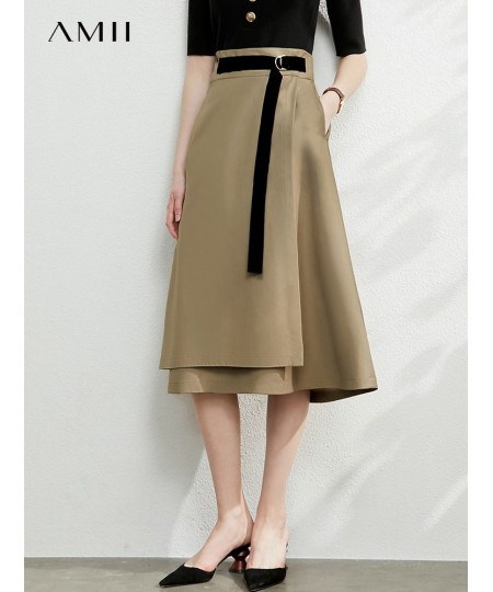 Minimalism Autumn Fashion Solid Belt Women Skirt Causal High Waist Aline Irregular Hem Female Skirt 12040091 $62.44 - Skirts