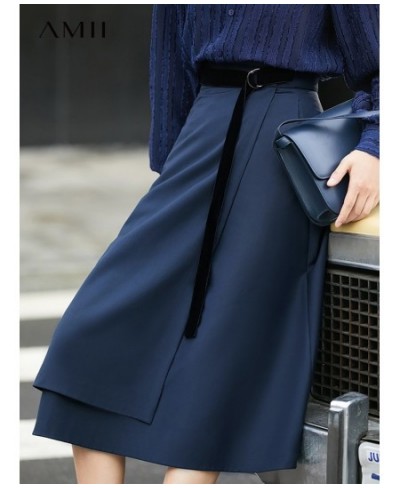 Minimalism Autumn Fashion Solid Belt Women Skirt Causal High Waist Aline Irregular Hem Female Skirt 12040091 $62.44 - Skirts