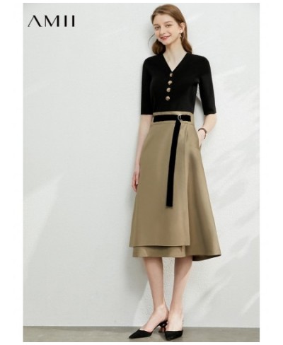 Minimalism Autumn Fashion Solid Belt Women Skirt Causal High Waist Aline Irregular Hem Female Skirt 12040091 $62.44 - Skirts