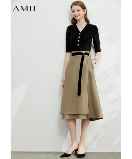 Minimalism Autumn Fashion Solid Belt Women Skirt Causal High Waist Aline Irregular Hem Female Skirt 12040091 $62.44 - Skirts