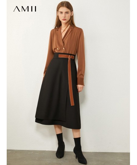 Minimalism Autumn Fashion Solid Belt Women Skirt Causal High Waist Aline Irregular Hem Female Skirt 12040091 $62.44 - Skirts